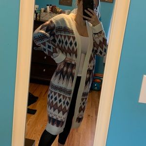 Long Tribal Print Cardigan